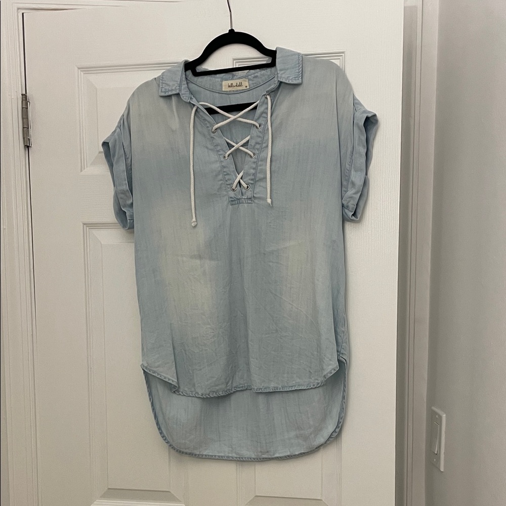 Bella Dahl Light Blue Lace-Up Women's Top